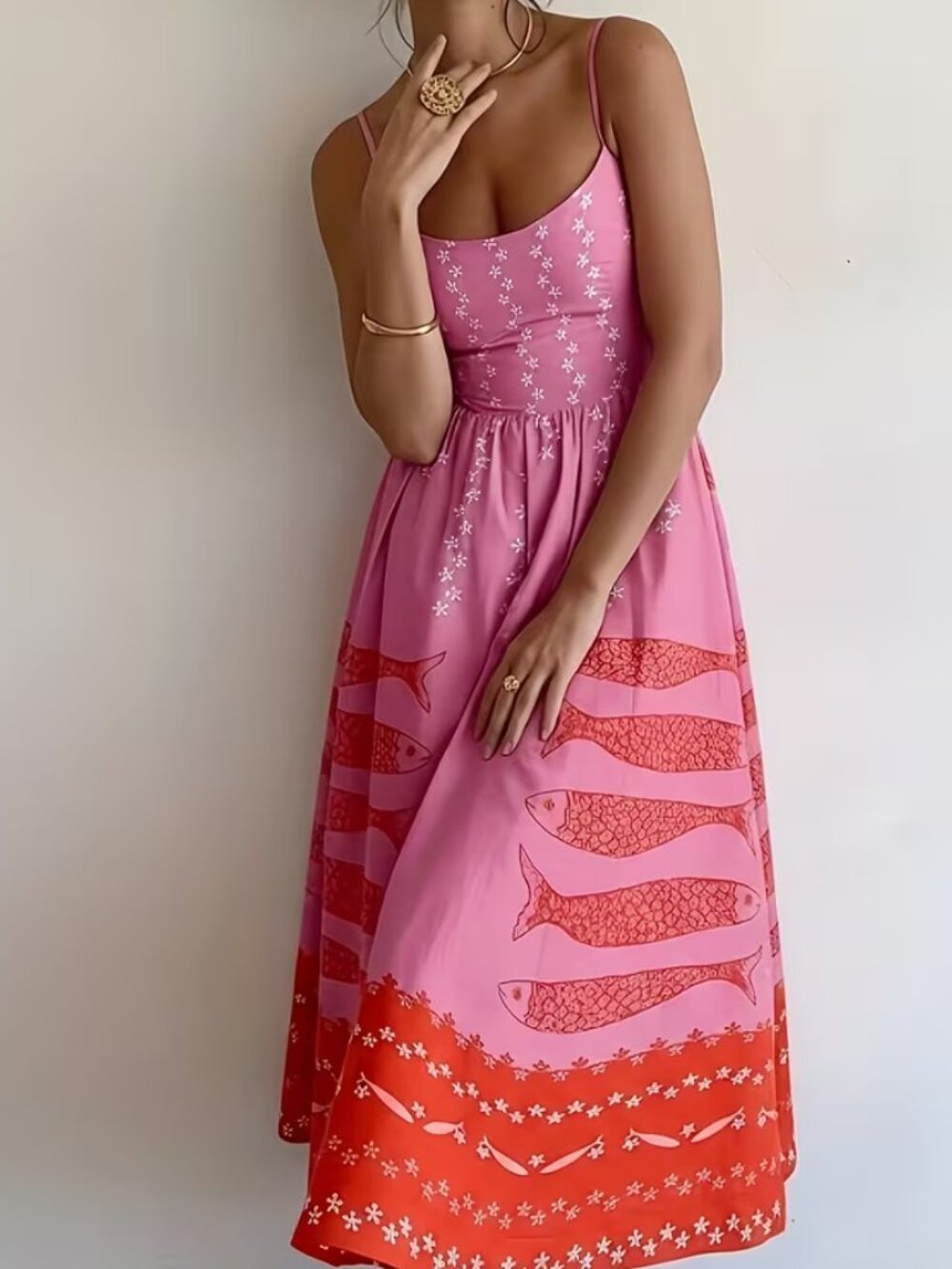 Shades Of Pink Geometric Fish Cami Maxi Dress - Picture 1 of 4